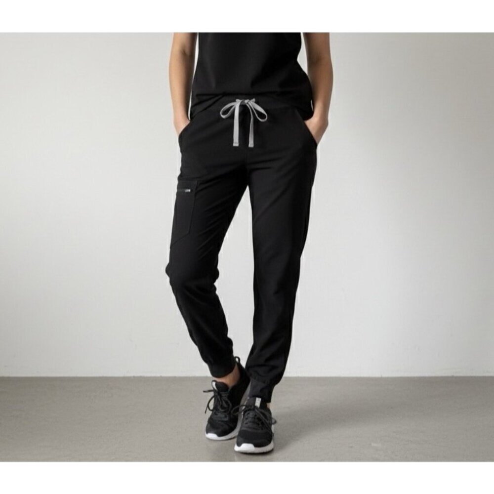 Womens FIGS Technical Collection Zamora Black Scrub Pants Joggers Size XS Nurse